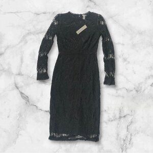 NWT Black Lace Illusion  Midi Sheath Dress Size S whimsigoth